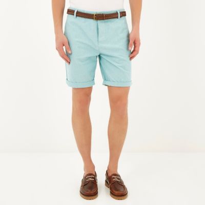 Green Oxford belted bermuda shorts